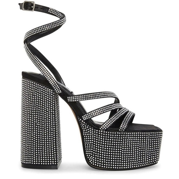 Steve Madden Women’s Black Rhinestones Cocktails Platform Dress Sandals - Picture 1 of 12